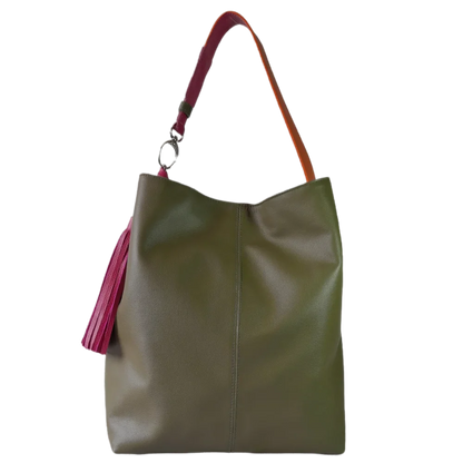 Bolso de mano de cuero para mujer en verde oliva Serenity