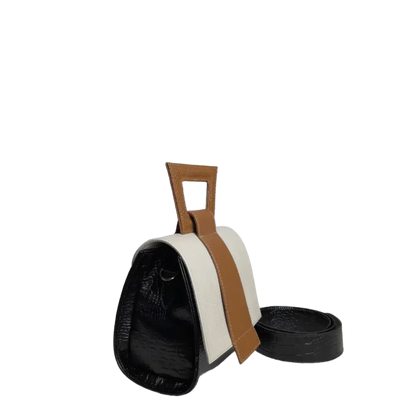 Clara Reptil Schwarze Lederhandtasche für Damen mit Babypuder
