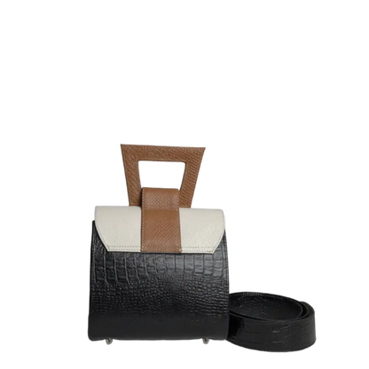 Clara Reptil Schwarze Lederhandtasche für Damen mit Babypuder