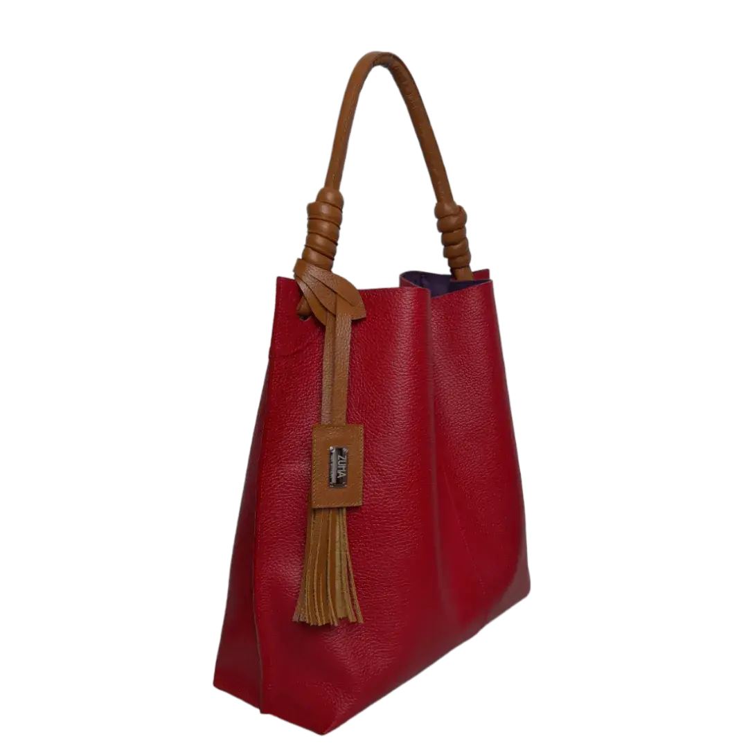 Bolso de mano de cuero rojo Fernanda para damas