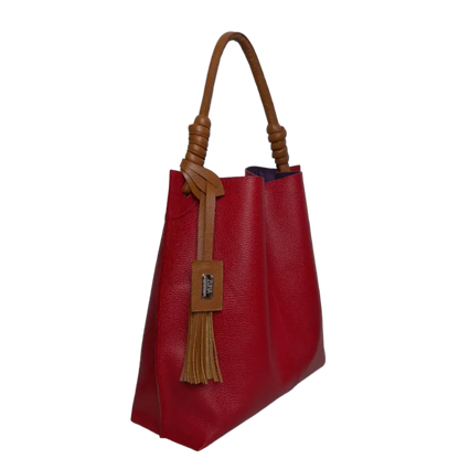 Bolso de mano de cuero rojo Fernanda para damas