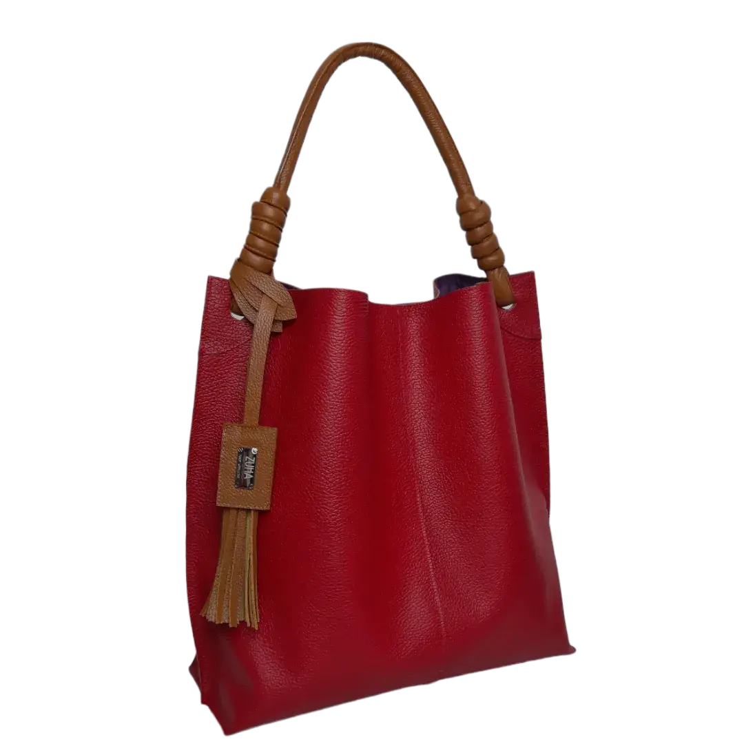 Bolso de mano de cuero rojo Fernanda para damas