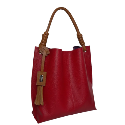 Bolso de mano de cuero rojo Fernanda para damas