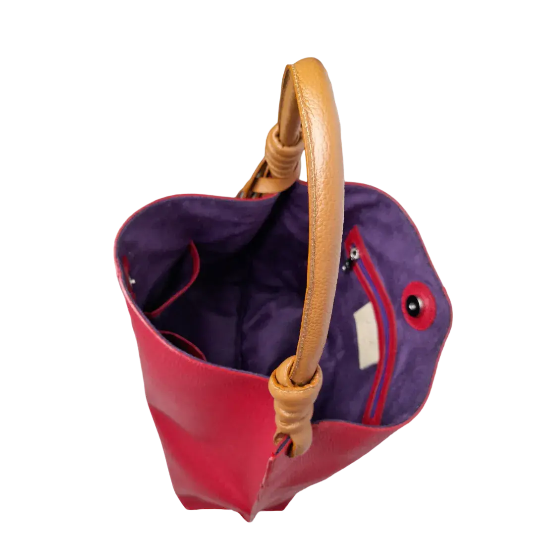 Bolso de mano de cuero rojo Fernanda para damas