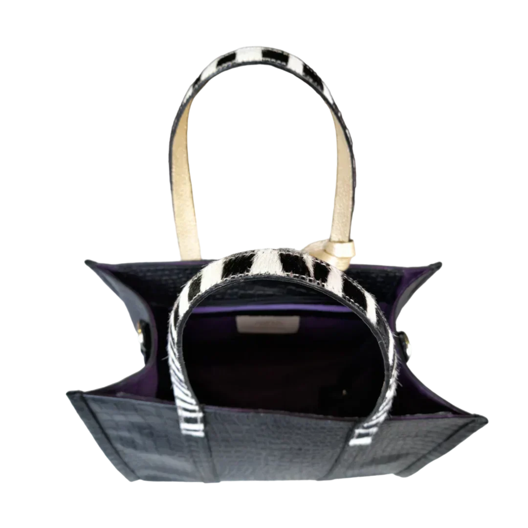 Bolso de Mano de Reptil de Cuero Negro para Mujer Greta