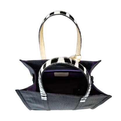 Bolso de Mano de Reptil de Cuero Negro para Mujer Greta