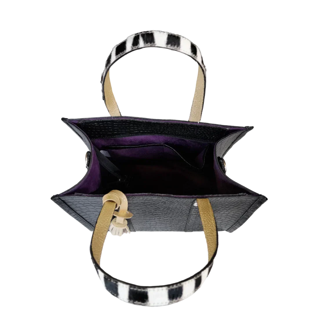 Bolso de Mano de Reptil de Cuero Negro para Mujer Greta