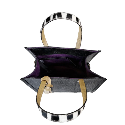 Bolso de Mano de Reptil de Cuero Negro para Mujer Greta