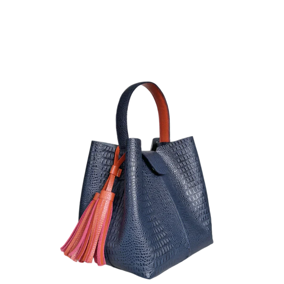 Bolso de mano pequeño para damas Lucia de piel de lagarto azul oscuro