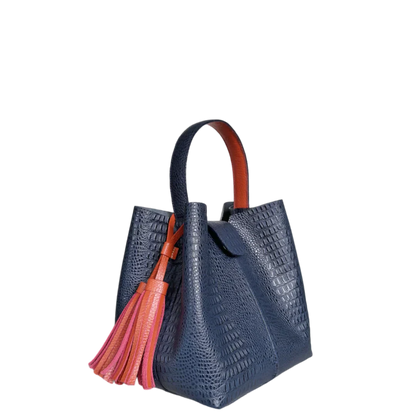 Bolso de mano pequeño para damas Lucia de piel de lagarto azul oscuro