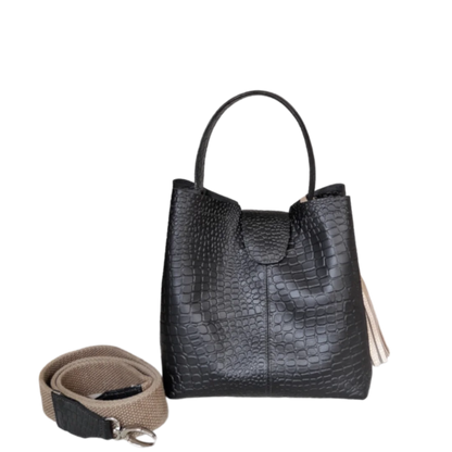 Bolso de mano pequeño negro de cuero para mujeres - Lucia Reptil