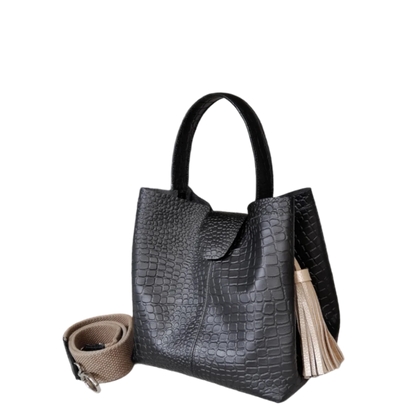 Bolso de mano pequeño negro de cuero para mujeres - Lucia Reptil