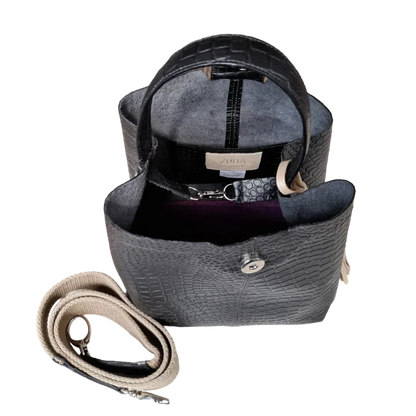 Bolso de mano pequeño negro de cuero para mujeres - Lucia Reptil
