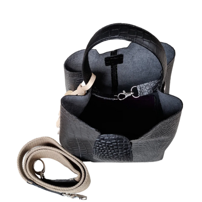 Bolso de mano pequeño negro de cuero para mujeres - Lucia Reptil