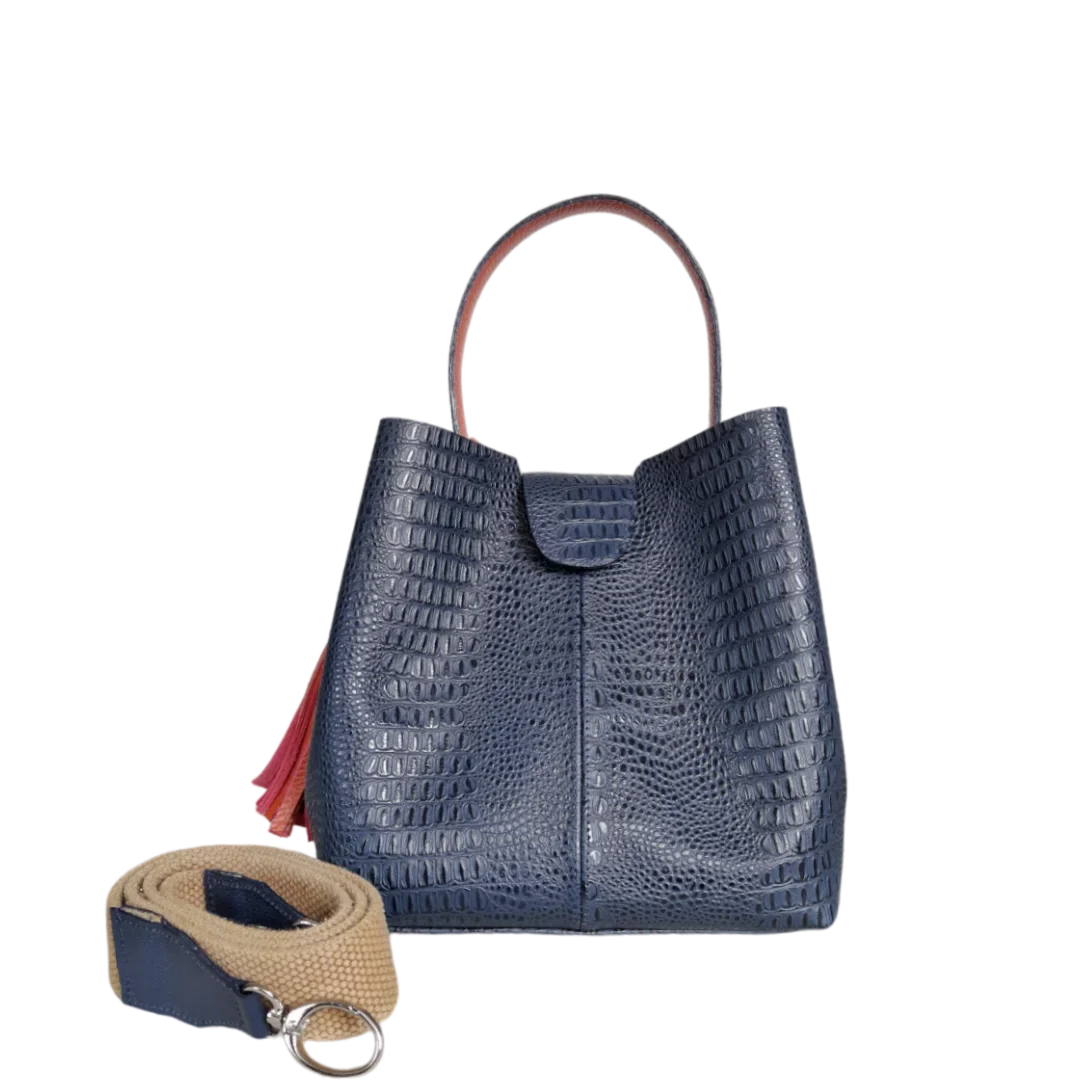 Bolso de mano pequeño para damas Lucia de piel de lagarto azul oscuro