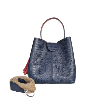 Bolso de mano pequeño para damas Lucia de piel de lagarto azul oscuro