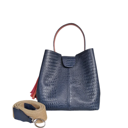 Bolso de mano pequeño para damas Lucia de piel de lagarto azul oscuro