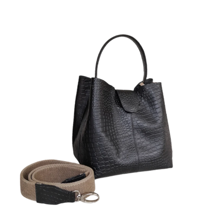 Bolso de mano pequeño negro de cuero para mujeres - Lucia Reptil
