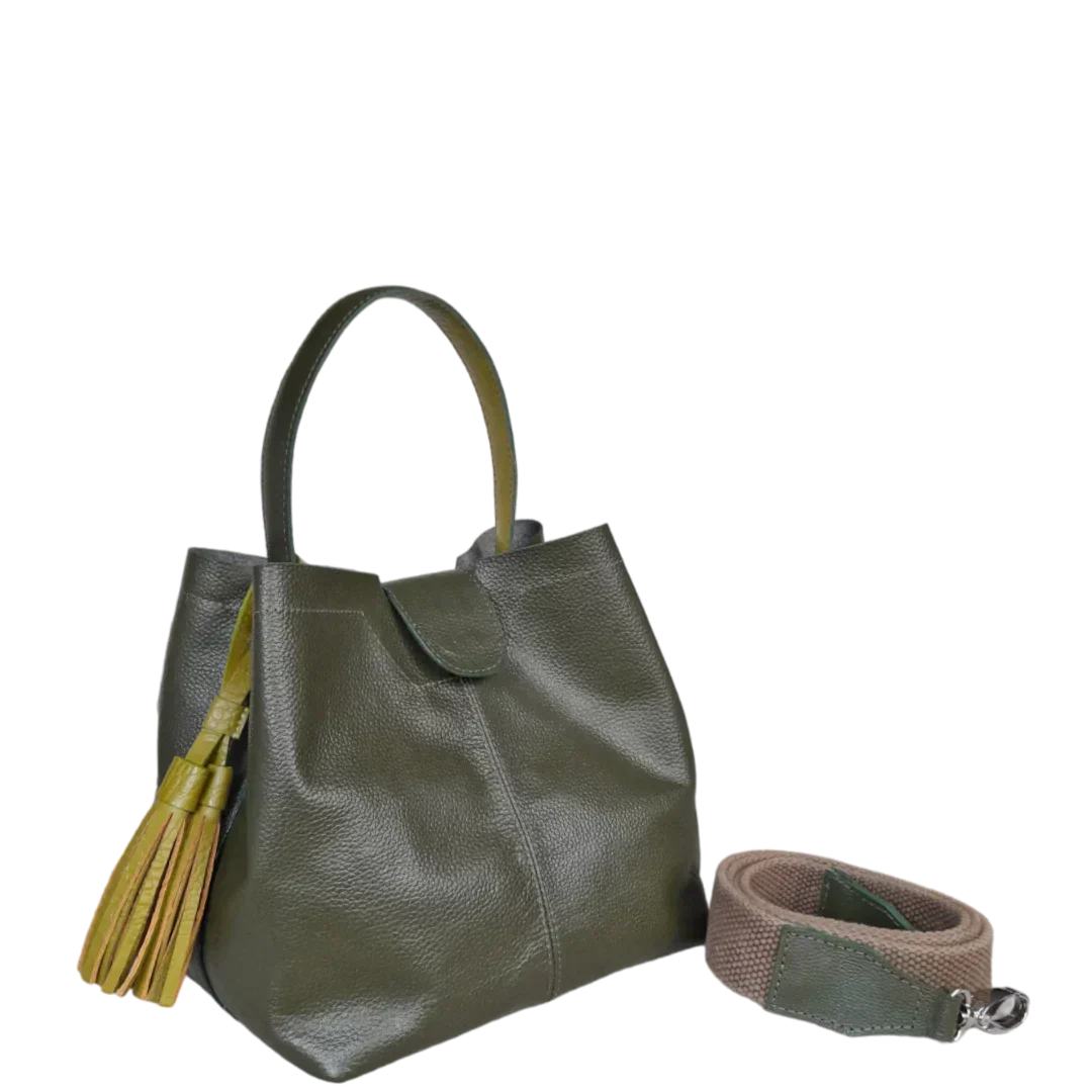 Bolso de mano de cuero verde oliva para damas Lucia Kleine
