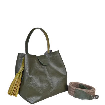 Bolso de mano de cuero verde oliva para damas Lucia Kleine