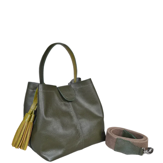 Bolso de mano de cuero verde oliva para damas Lucia Kleine