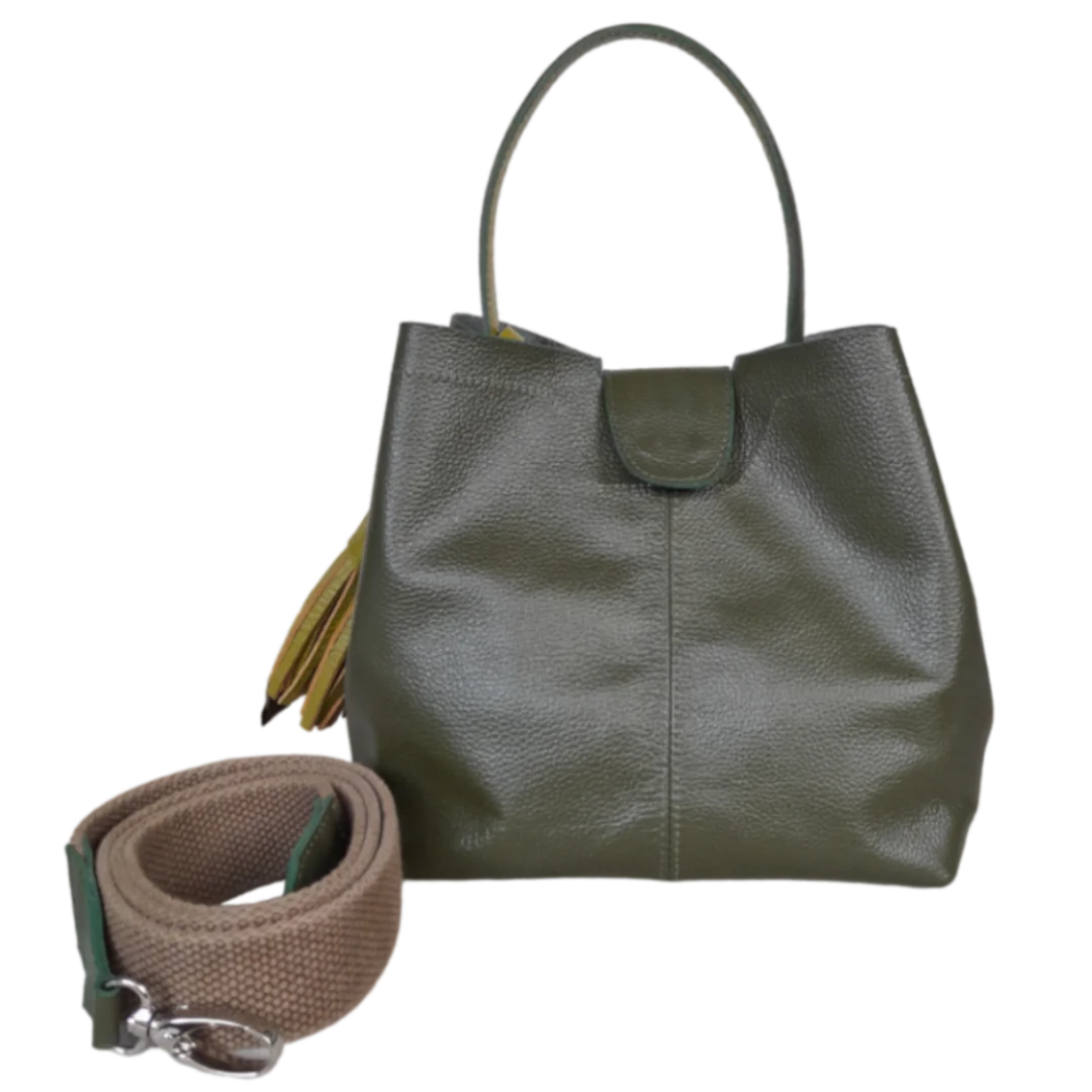 Camila Große Bolso de cuero verde oliva para damas