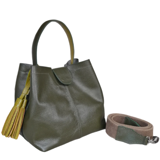 Camila Große Bolso de cuero verde oliva para damas