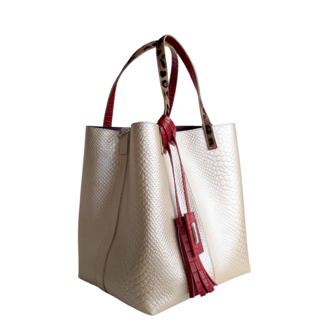 Bolso de mano Giulia Anaconda para mujer en oro-peltre