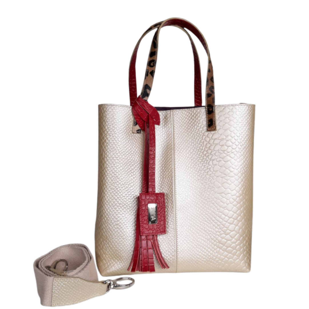 Bolso de mano Giulia Anaconda para mujer en oro-peltre