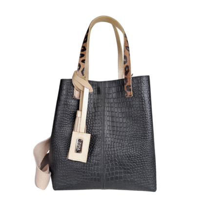 Bolso de mano de cuero negro Giulia Reptil para damas