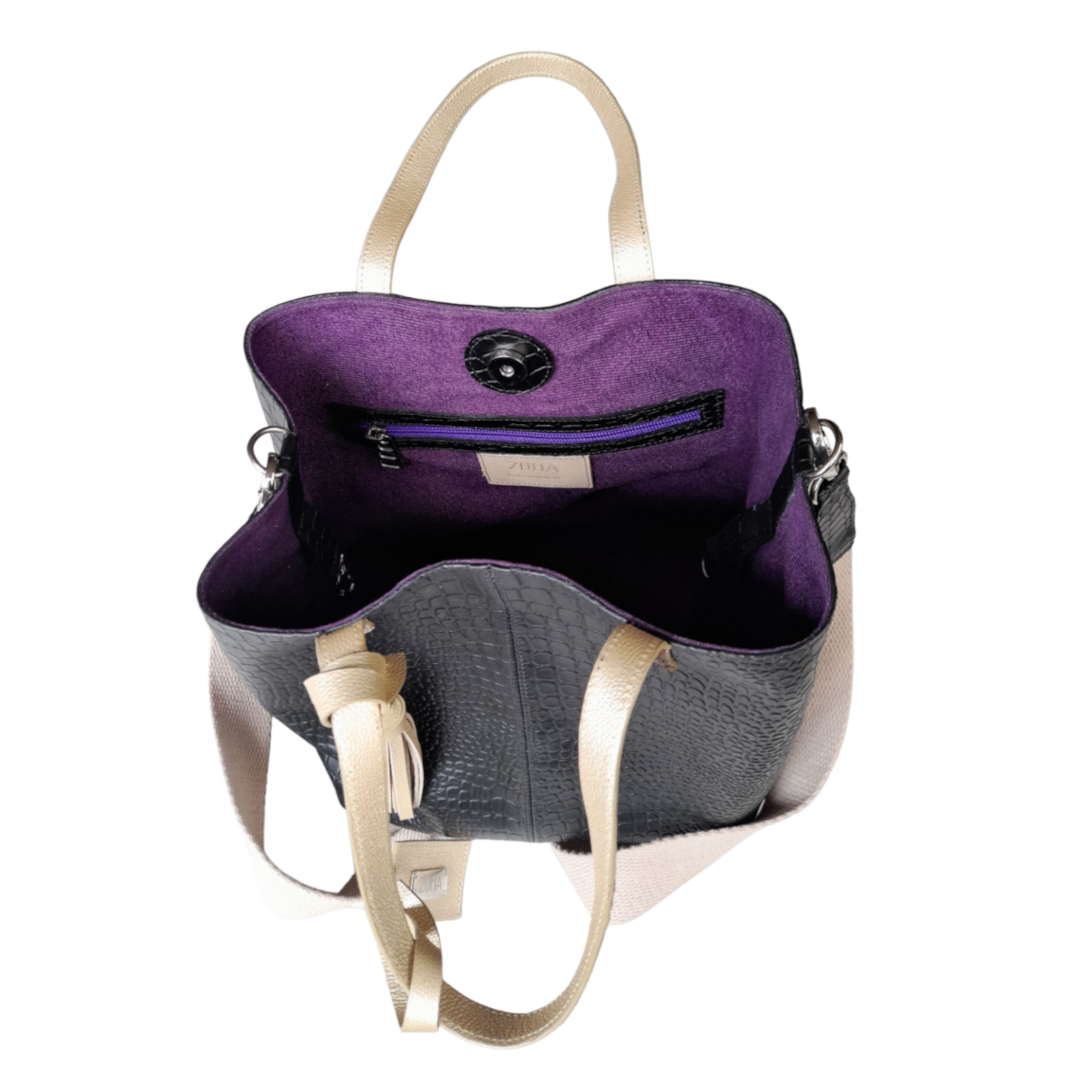 Bolso de mano de cuero negro Giulia Reptil para damas