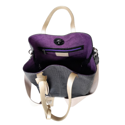 Bolso de mano de cuero negro Giulia Reptil para damas