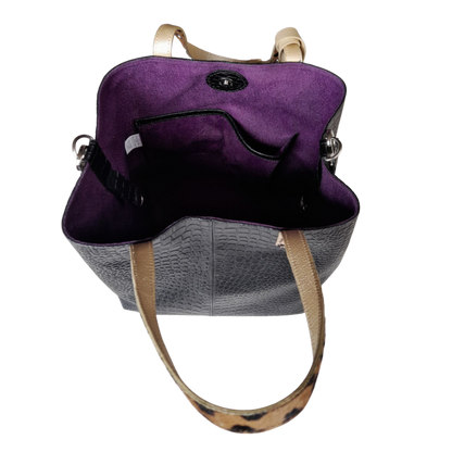 Bolso de mano de cuero negro Giulia Reptil para damas