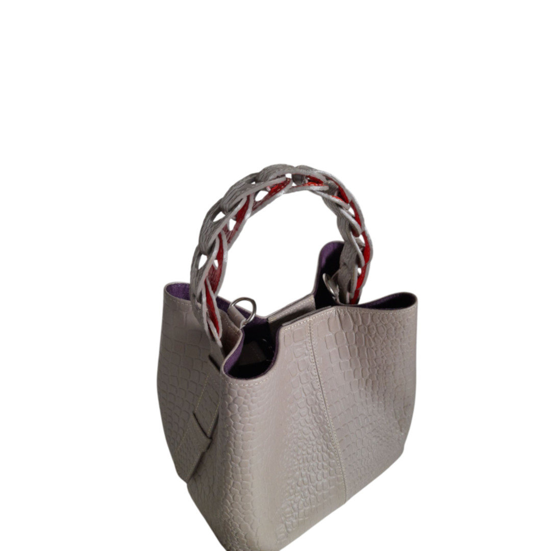 Bolso de mano de cuero Simona Kleine para damas en diseño de reptil en taupe