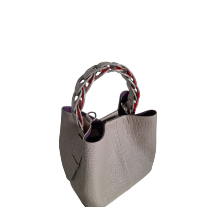 Bolso de mano de cuero Simona Kleine para damas en diseño de reptil en taupe