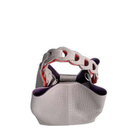Bolso de mano de cuero Simona Kleine para damas en diseño de reptil en taupe