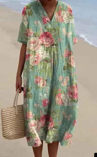 Margaret - Vibrant Floral Garden Print Flowing Dress