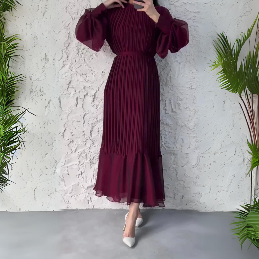 Cami - Chic French Autumn Mesh-Accented Evening Gown