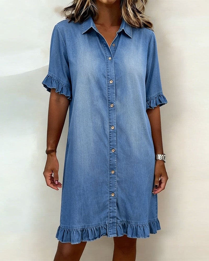 María | Vestido de Denim Cómodo con Pliegues Halagadores