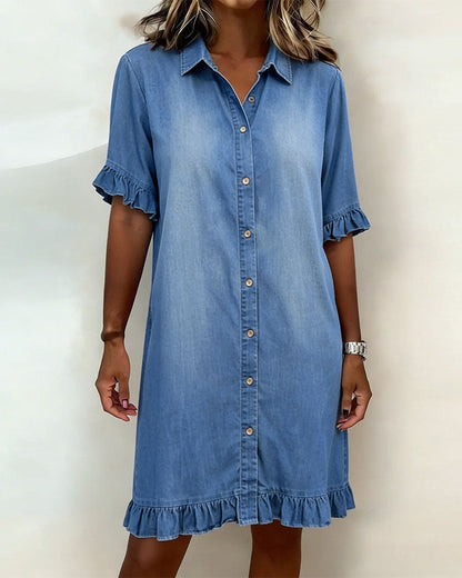 María | Vestido de Denim Cómodo con Pliegues Halagadores