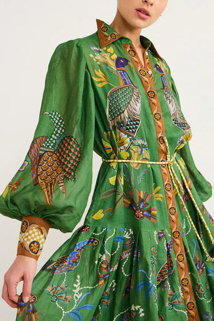 Lily - Heaven Bird Print Balloon Sleeve Dress