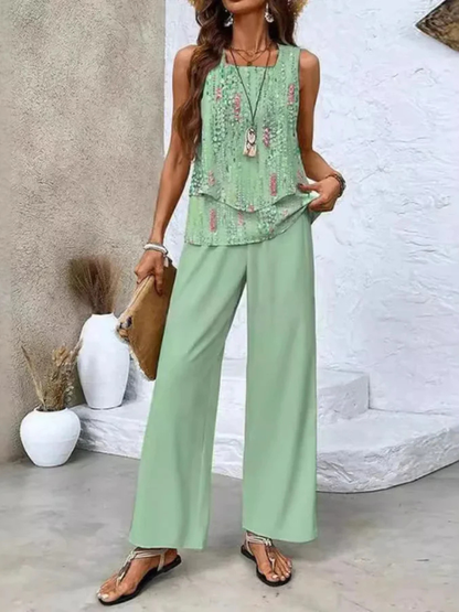 Ovelynra™ | Top sin mangas y pantalones anchos