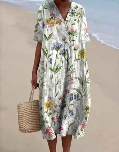Margaret - Vibrant Floral Garden Print Flowing Dress