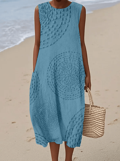 Ladies Casual Printed Round Neck Sleeveless Dress