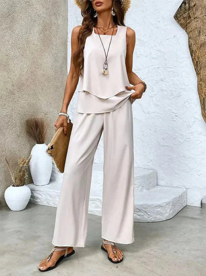 Ovelynra™ | Top sin mangas y pantalones anchos