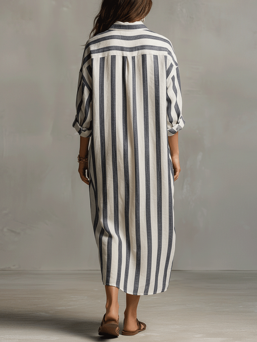 Vestido Maxi Estilo Bohemio con Rayas Casual
