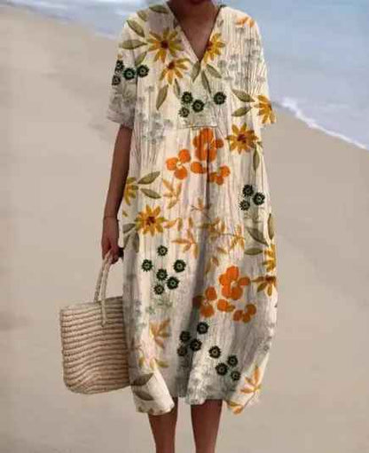 Margaret - Vibrant Floral Garden Print Flowing Dress