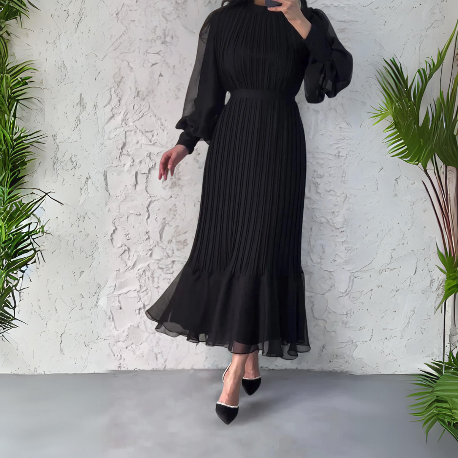 Cami - Chic French Autumn Mesh-Accented Evening Gown