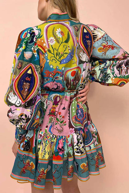 Unishe - Graffiti Evergreen Printing Mini Dress