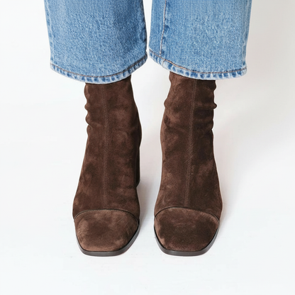 Lily | Elegant Suede Square Toe Ankle Boots